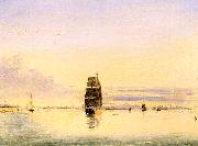 Clement Drew Boston Harbor at Sunset USA oil painting artist